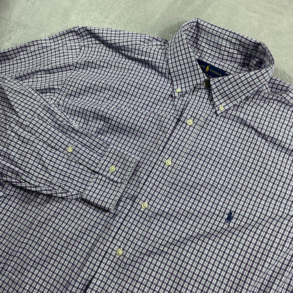 Ralph Lauren Performance Shirt Mens 2XLT‎ Purple Check Long Sleeve Button Down